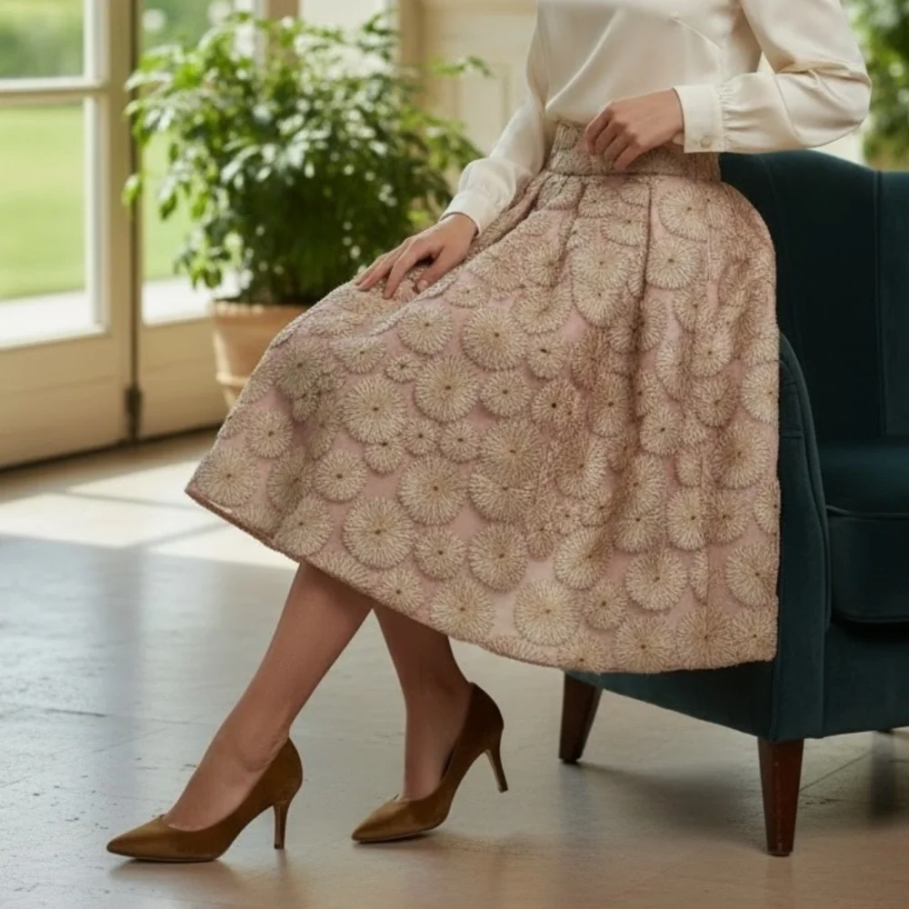 Io Couture Embroidered Foliage Petticoat Skirt Blush Pink